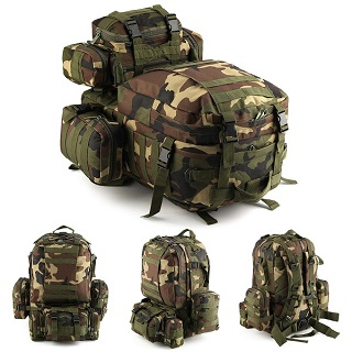 WOODEN CAMOUFLAGE 50L MODERN MILITARY TACTICAL ARMY RUCKSACKS MOLLE BACKPACK CAMPING HIKING BAG